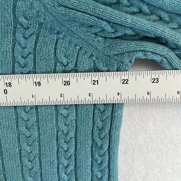 Eddie Bauer Pullover V-Neck Sweater Women’s Large Teal Cotton/Nylon/Angora Cable - Picture 12 of 12